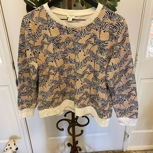 J Crew Safari Animal Print Zebra Print Sweatshirt LS L